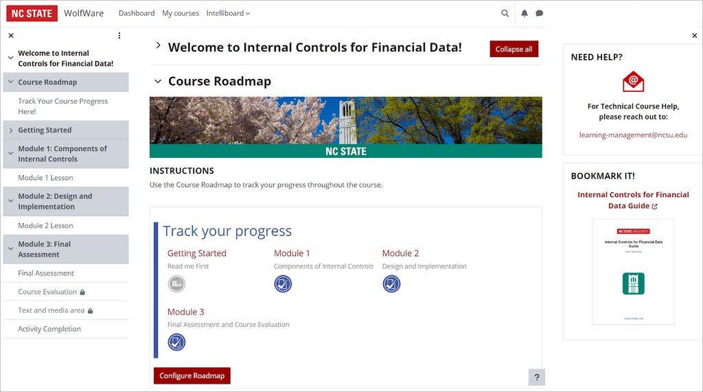 Internal Controls for Financial Data Moodle course home page