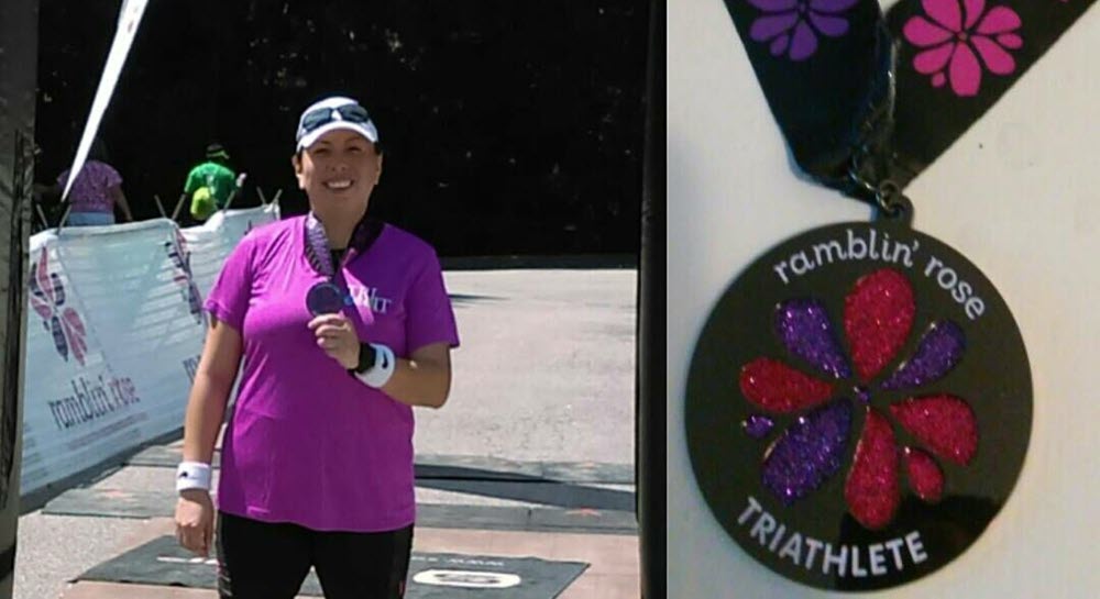 Janet Zevallos completing a triathalon