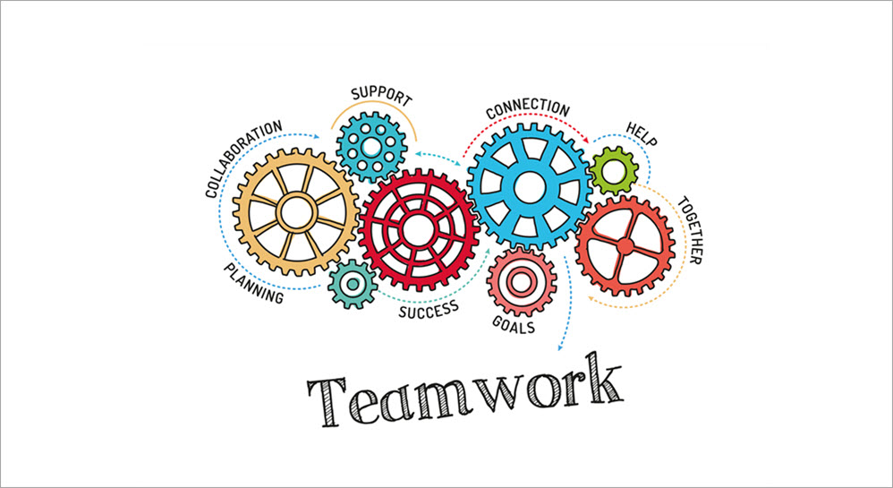 A series of gears representing the different elements that make up Teamwork