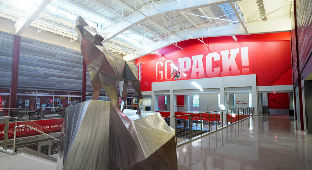 A wolf statue in the Talley Student Union