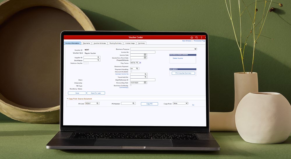 A laptop computer with the Voucher Center open
