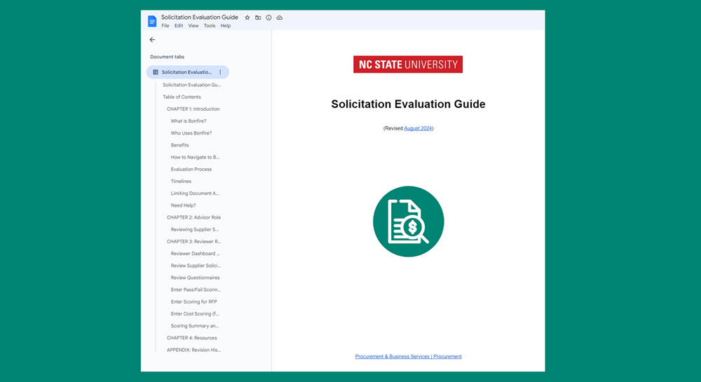 A screenshot of the NC State University Solicitation Evaluation Guide