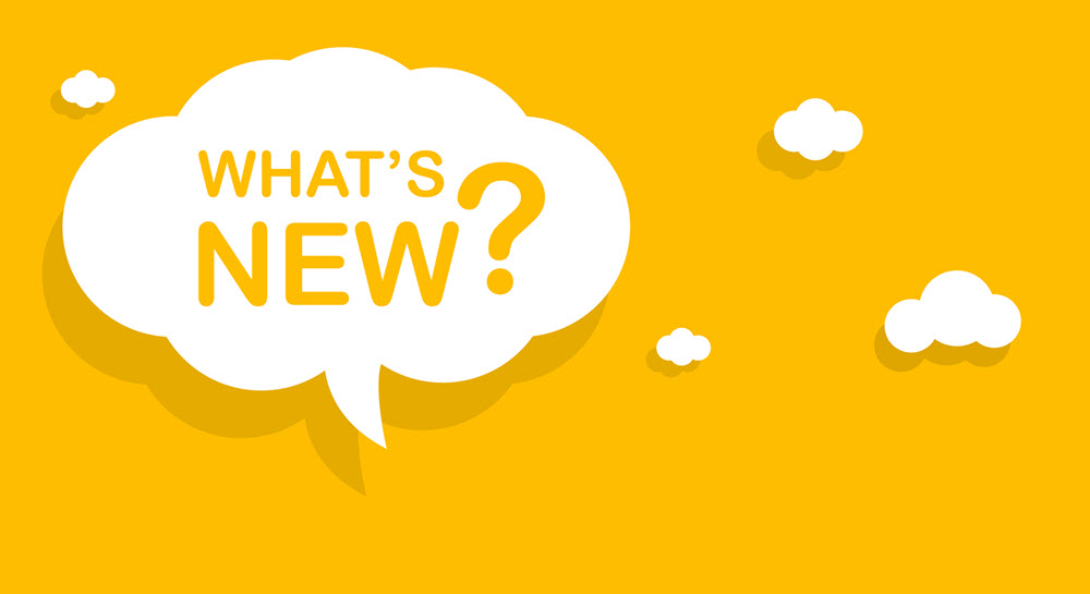 A decorative image showing a speech bubble containing the words "What's New?"