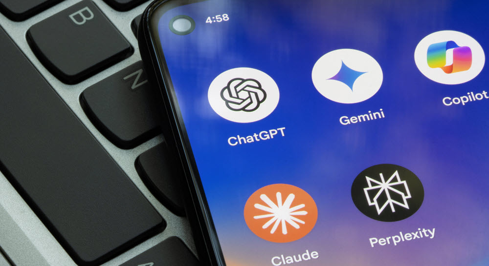 Mobile phone displaying Artificial Intelligence apps